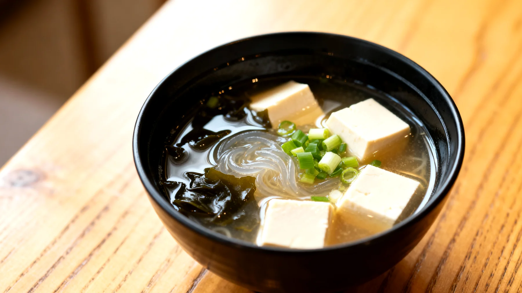 Miso-Suppe mit Wakame-Algen und Seidentofu"