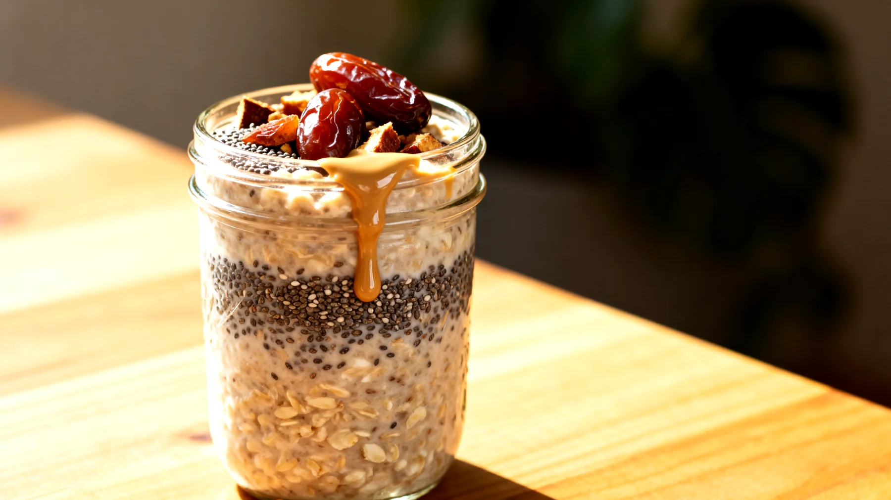 Overnight Oats mit Chiasamen, Tahini und Datteln"