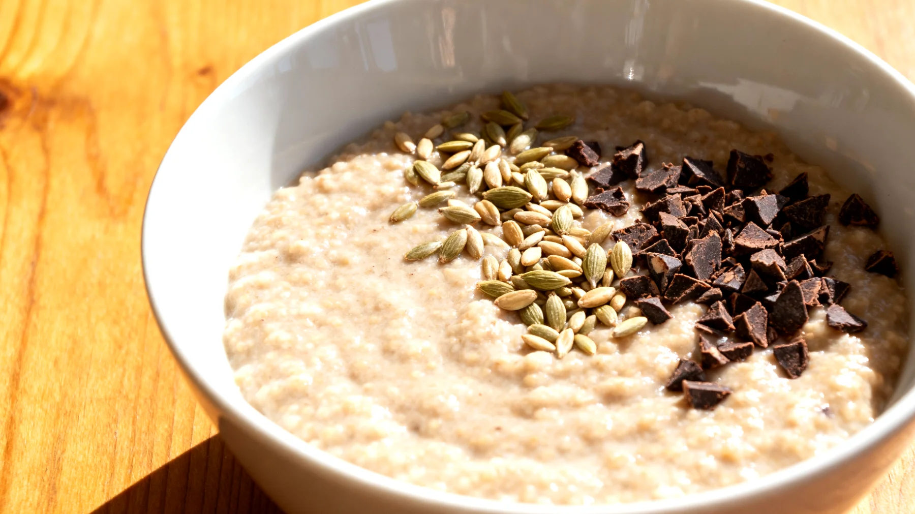 Amaranth-Porridge mit Hanfsamen und Kakaonibs"