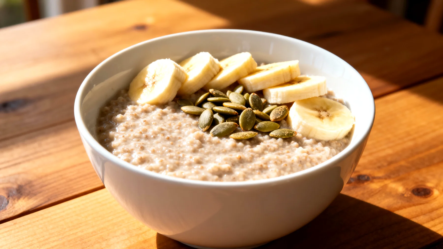 Amaranth-Porridge mit Kürbiskernen und Banane"