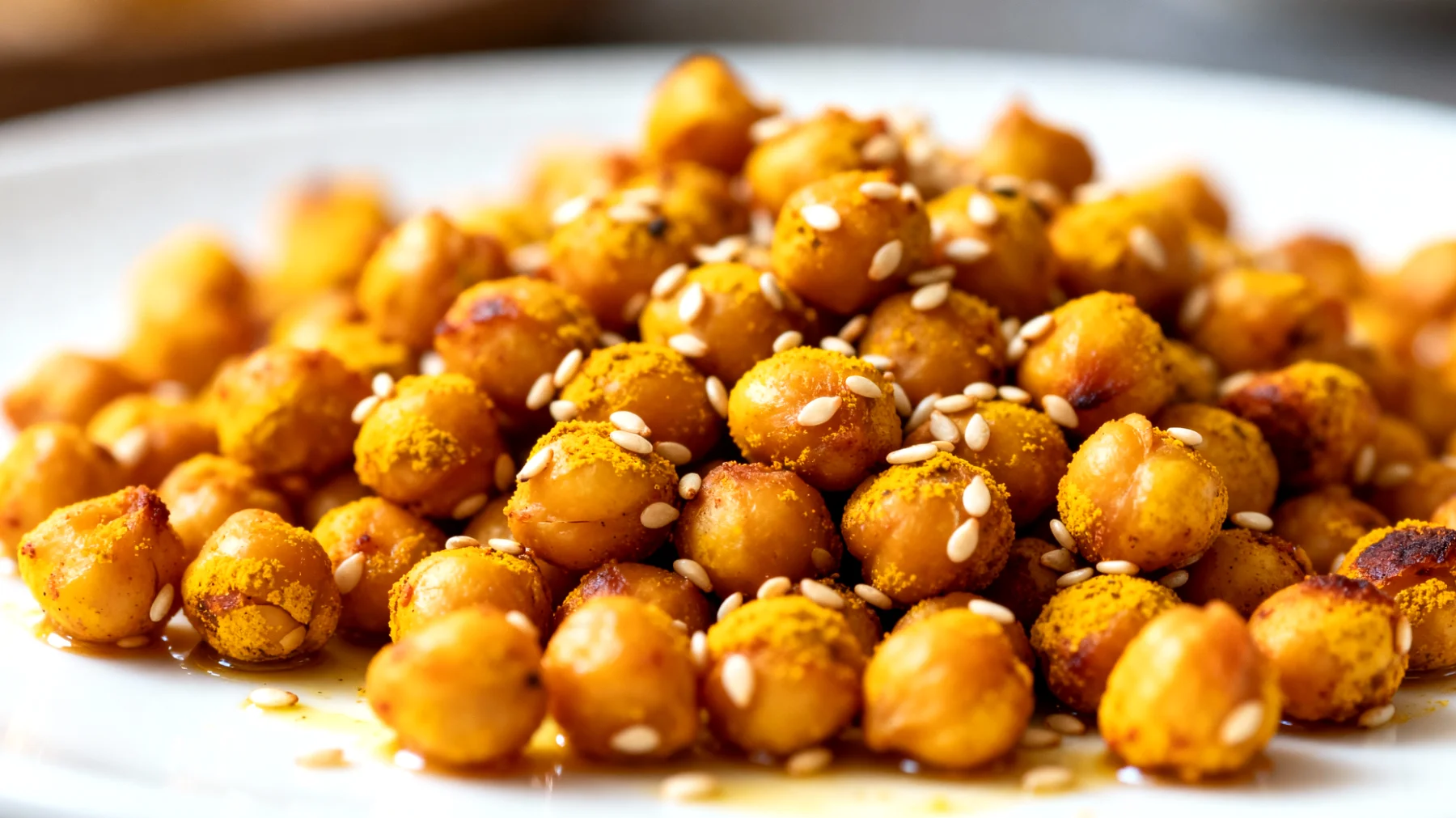 Geröstete Kichererbsen mit Kurkuma und Sesam"