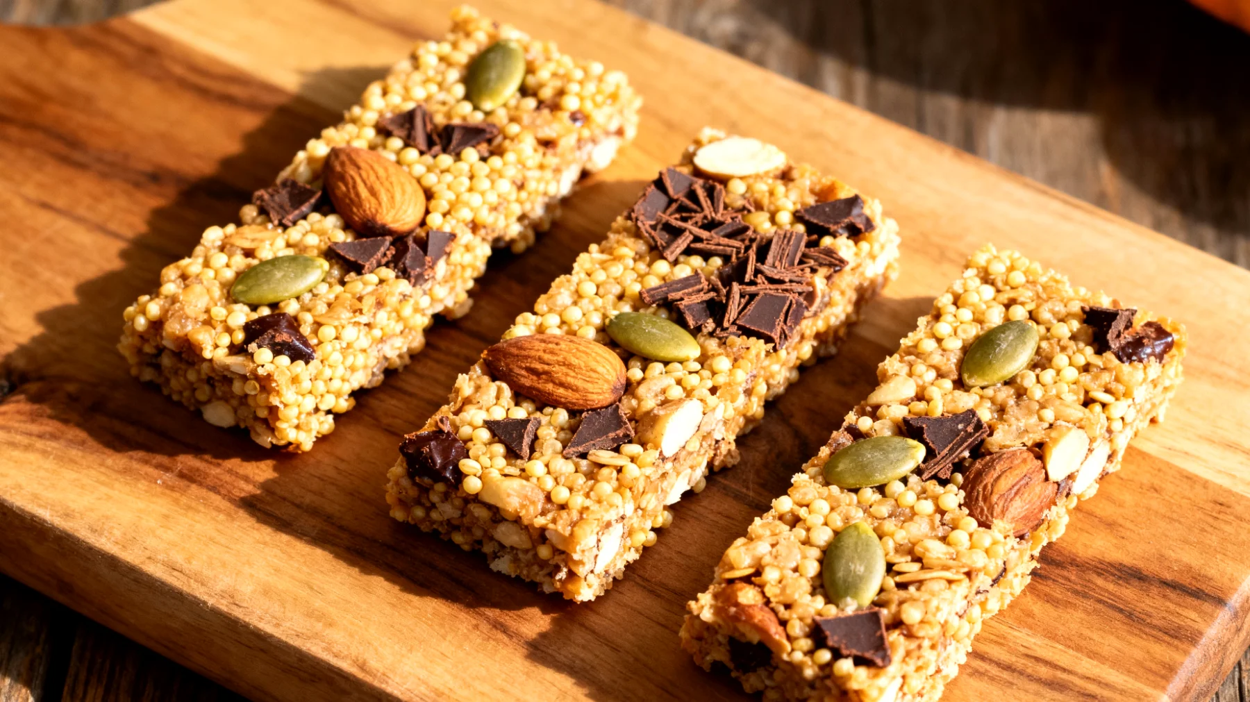Hirse-Nuss-Riegel mit Kakao-Nibs und Kürbiskernen"