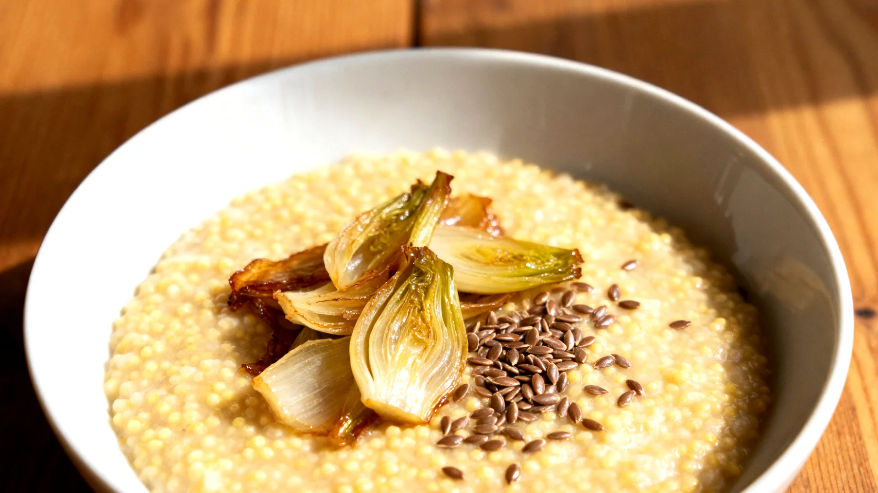 Hirsebrei mit gedünstetem Fenchel und Leinsamen"